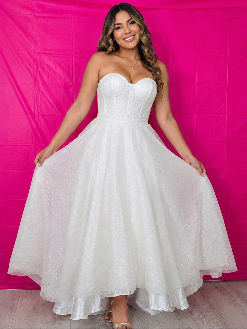 Gianni Bini Sparkling White Strapless Sweetheart A-Line Dress